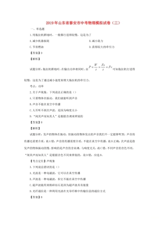 山东省泰安市中考物理模拟试卷(三)试卷
