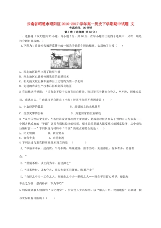 云南省昭通市昭阳区高一历史下学期期中试题 文-人教版高一全册历史试题