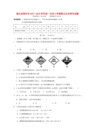 湖北省荆州市高一化学上学期第五次双周考试题-人教版高一全册化学试题