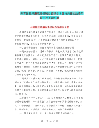 共青团党风廉政责任制自查报告3篇与共青团县委年度工作总结汇编
