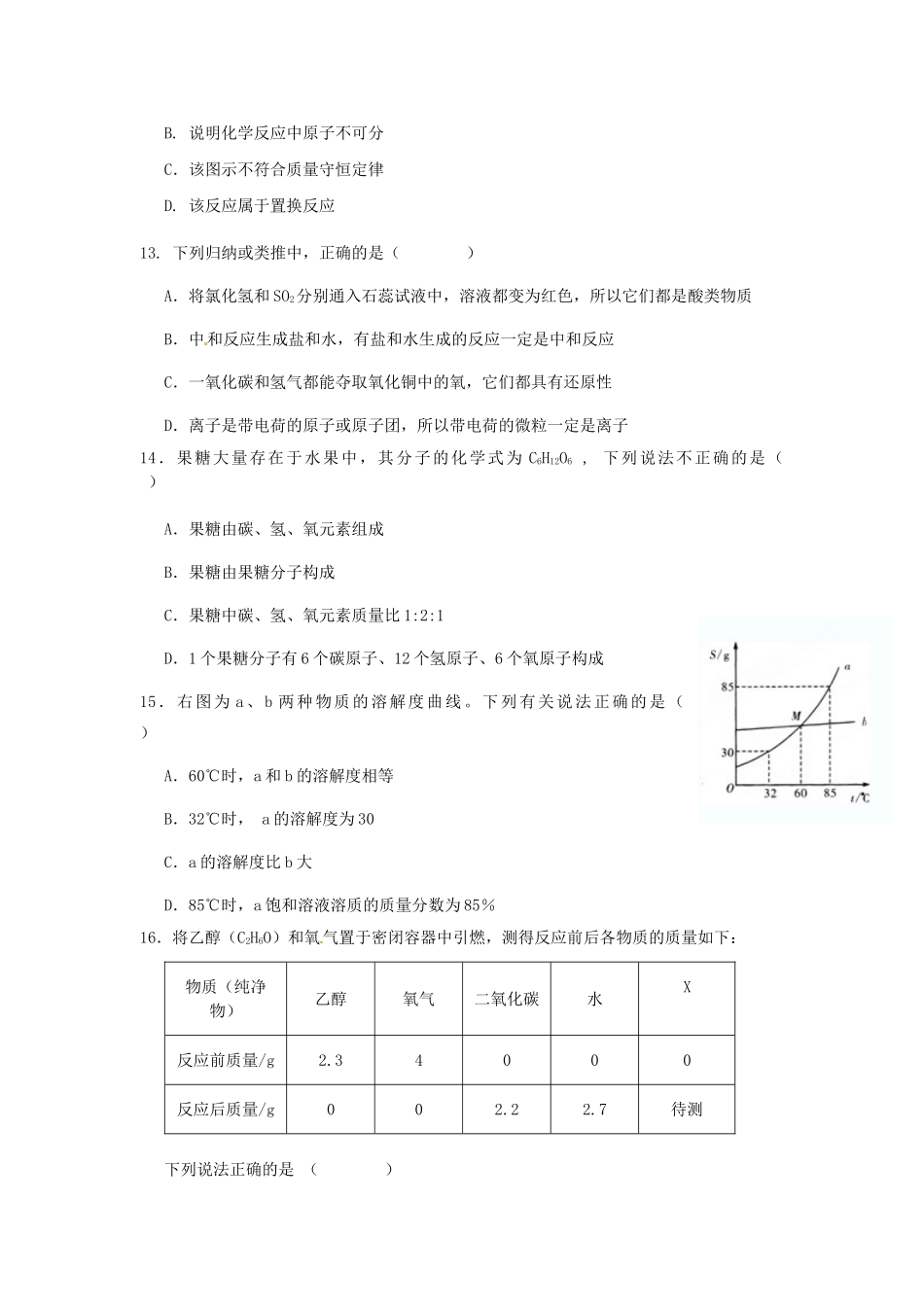 初中化学学业水平模拟考试试题2(无答案) 新人教版 试题_第3页