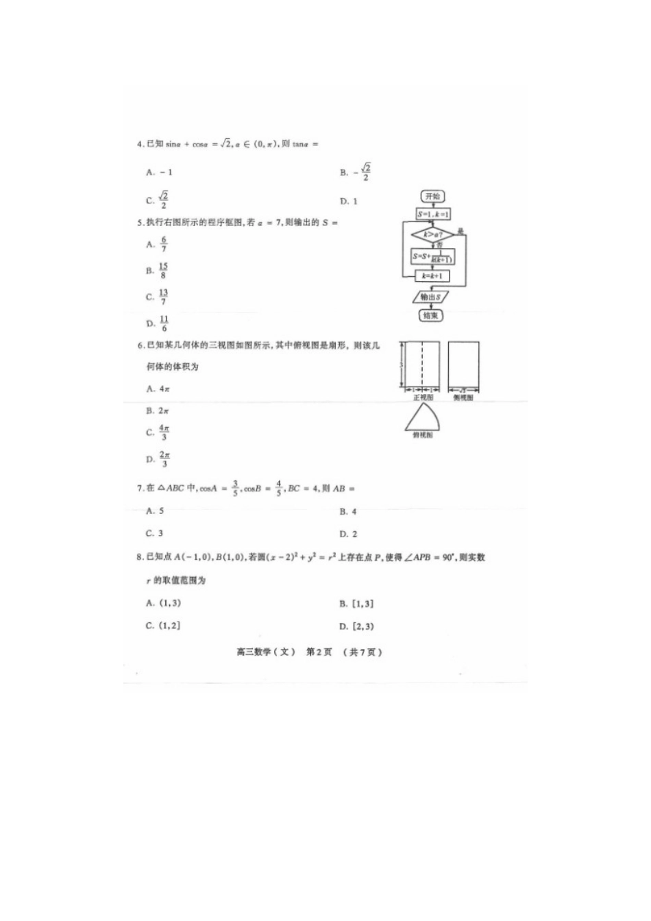 山西省太原市高三数学模拟试卷(二)试卷 文试卷_第2页