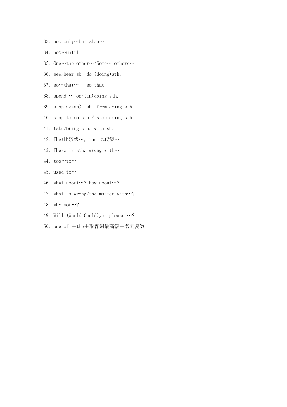 初中英语语法复习 中考英语必背之50个经典句型 试题_第2页