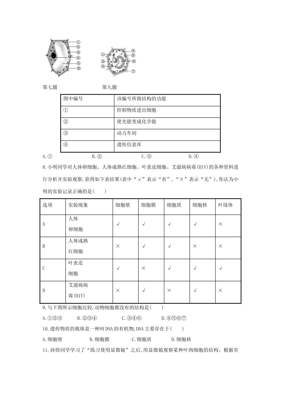 中考生物 专题复习二 生物和细胞同步训练试卷_第2页
