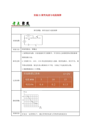 中考物理必考实验精解精练专题 实验21 探究电流与电阻规律试卷