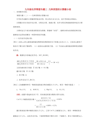 九年级化学寒假专题二 几种类型的计算题小结 人教四年制版试卷
