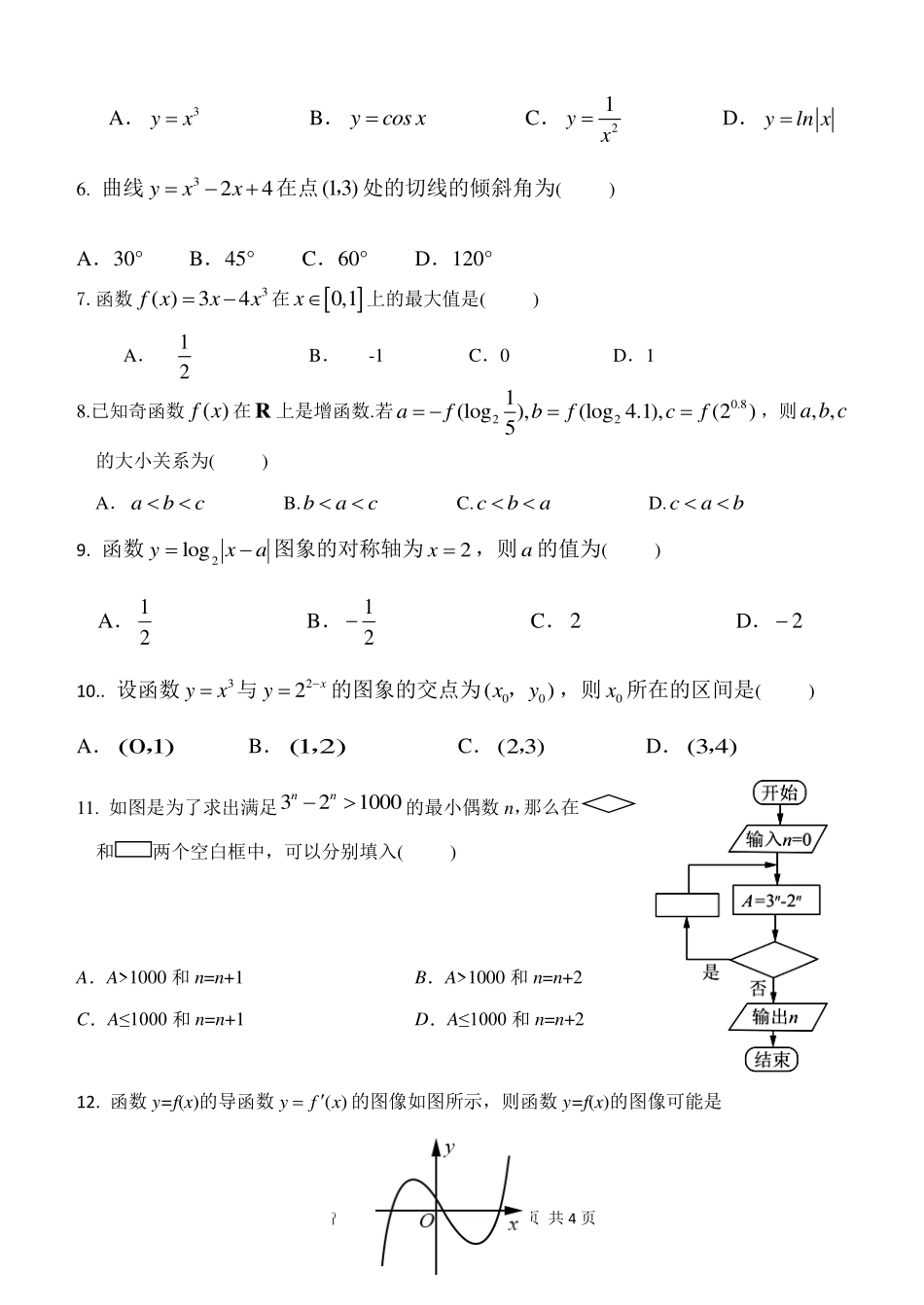 山东省济南市高三上学期开学考试数学试卷(文科) 山东省济南市高三数学上学期开学考试试卷 文(PDF) 山东省济南市高三数学上学期开学考试试卷 文(PDF)_第2页