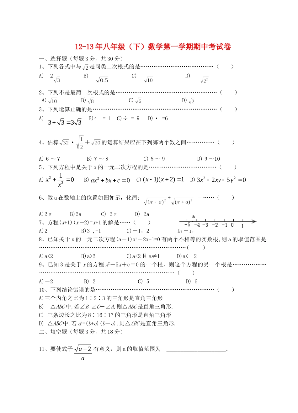 安徽省合肥市八年级数学下学期期中试卷试卷_第1页