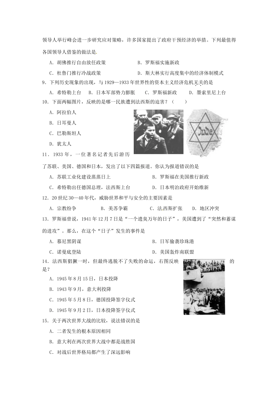 九年级历史下册 (世界历史)第1-12课综合训练 川教版试卷_第2页