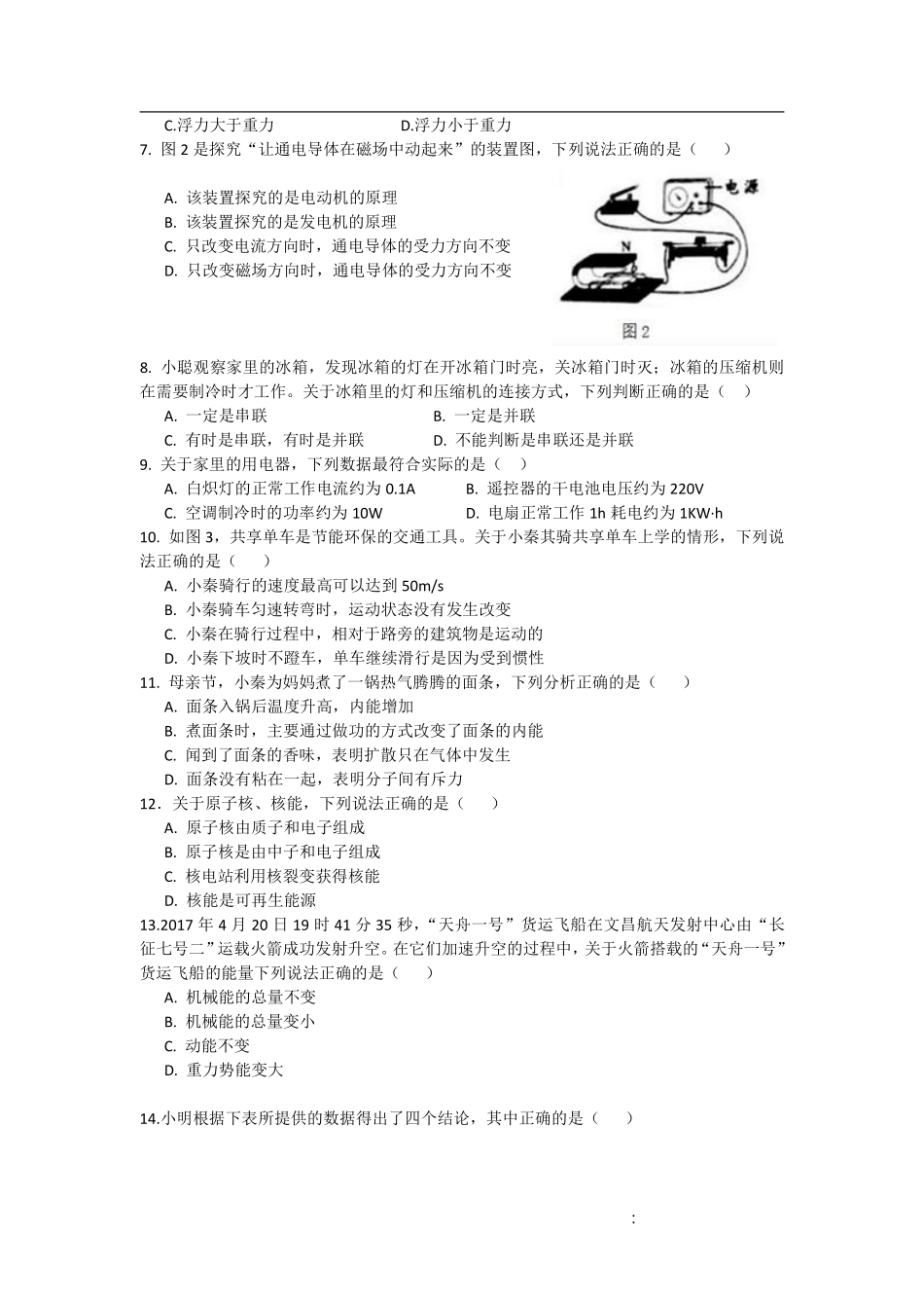 中考物理真题试卷 062324_第2页