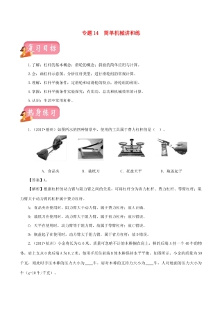 中考物理第一轮复习 专题14 简单机械讲和练试卷
