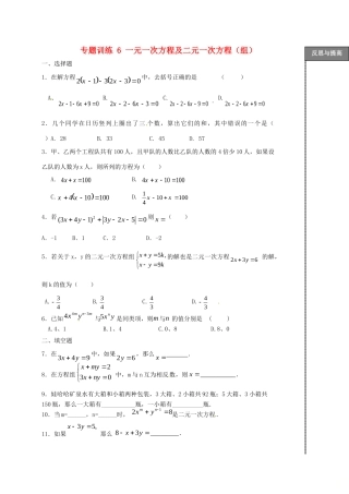 山东省龙口市兰高镇中考数学二轮复习 专题训练6 一元一次方程及二元一次方程 鲁教版试卷