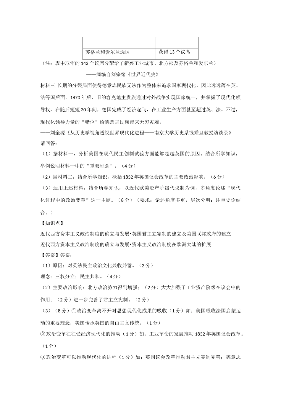 高考历史考前冲刺40天 2英国君主立宪制的建立及美国联邦政府的建立-人教版高三全册历史试题_第3页