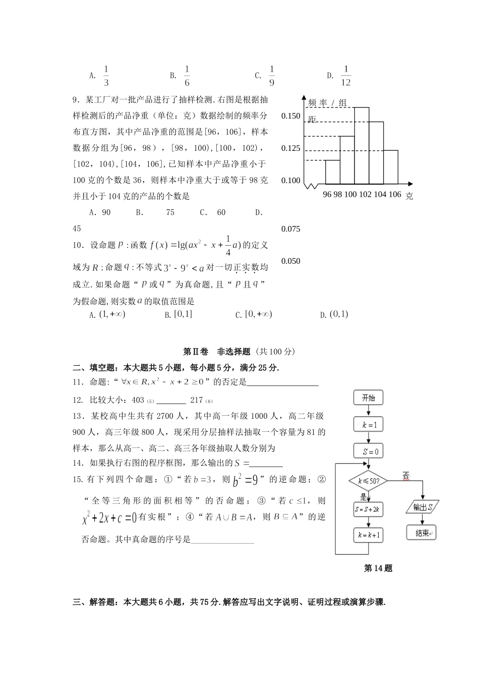安徽省芜湖市、宣城市七校高二数学上学期期中联考试卷 文 新人教A版试卷_第2页
