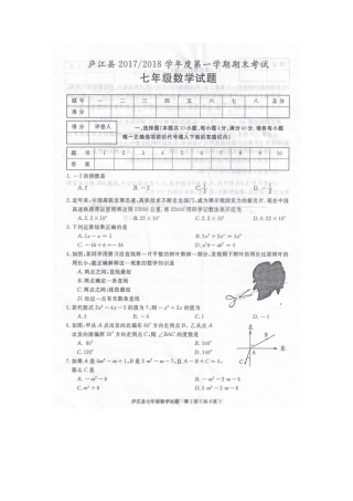 安徽省合肥市庐江县七年级数学上学期期末考试试卷试卷