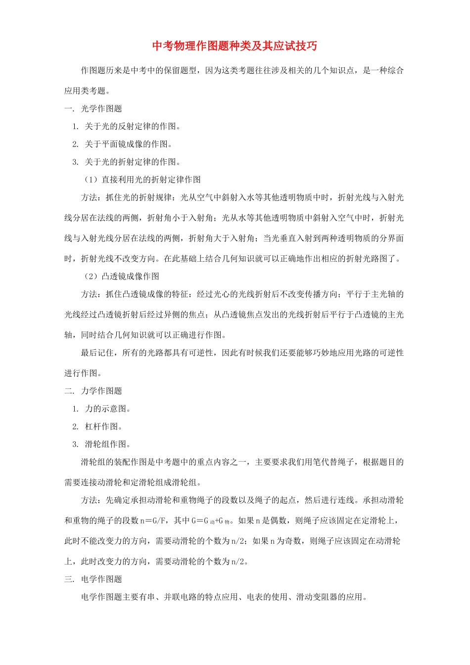 中考物理作图题种类及其应试技巧 学法指导 不分版本试卷_第1页
