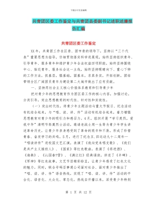 共青团区委工作鉴定与共青团县委副书记述职述廉报告汇编