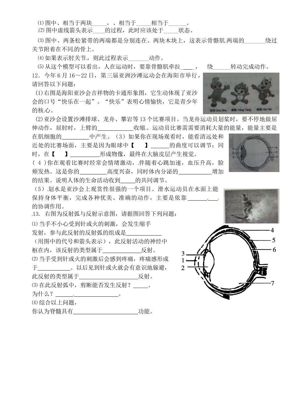 九年级下册 专题训练六 生物的运动、行为及调节 新人教版试卷_第2页