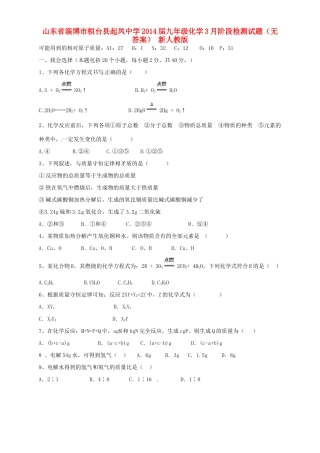 九年级化学3月阶段检测试卷 新人教版试卷