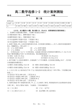 高二数学 选修1-2 统计案例测验