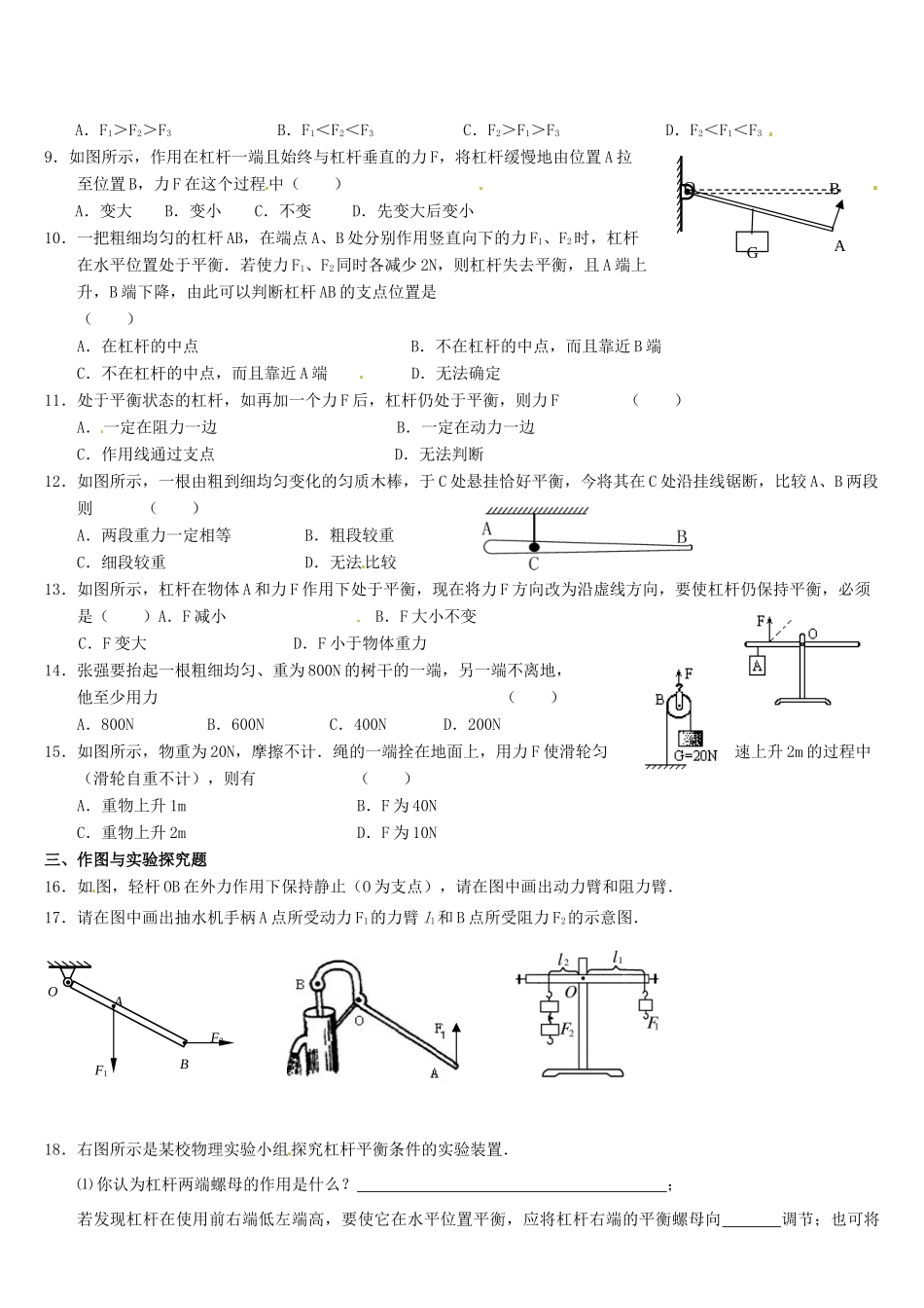 中考物理复习指南 第十一单元 简单机械试卷_第2页