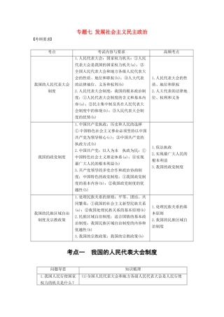 （浙江专用）高考政治二轮复习 专题七 发展社会主义民主政治 考点一 我国的人民代表大会制度试题-人教版高三全册政治试题
