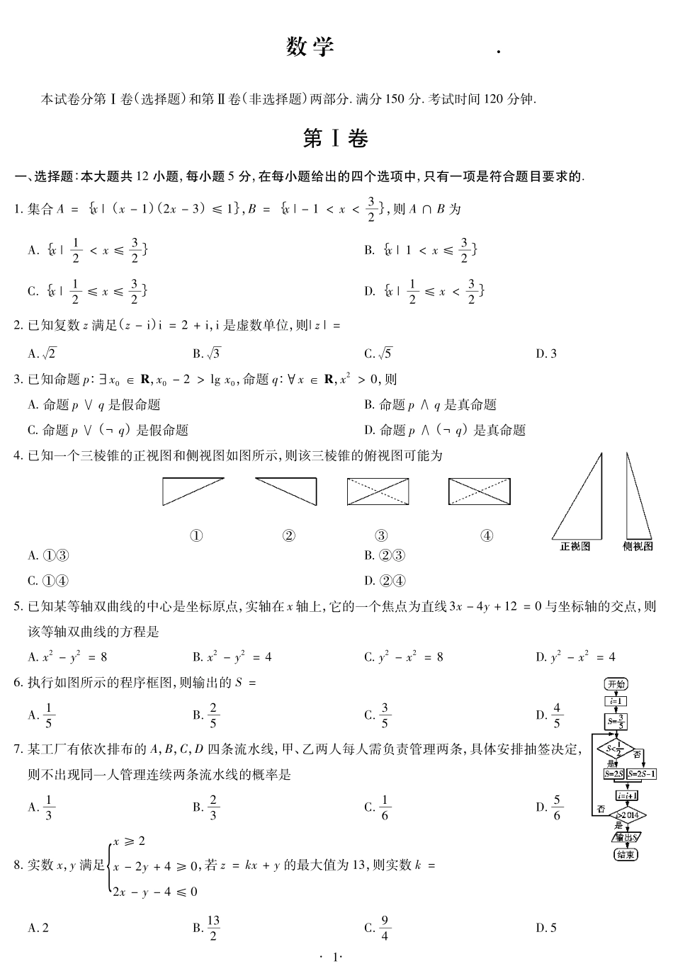 冲刺金卷高考数学临考预测试题(PDF) 试题_第1页