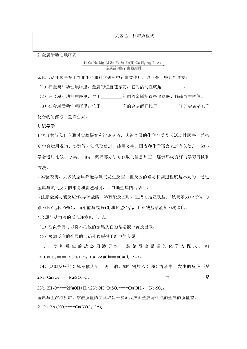 九年级化学 金属的化学性质知识梳理知识导学疑难突破 鲁教版试卷_第3页