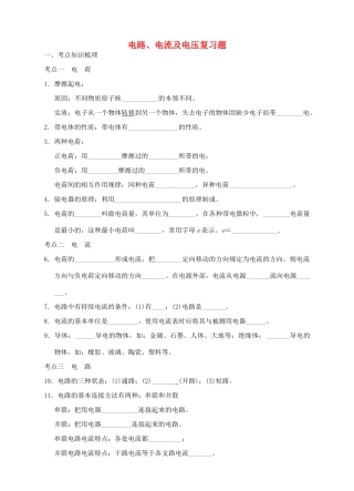 九年级物理 电路、电流及电压复习题试卷