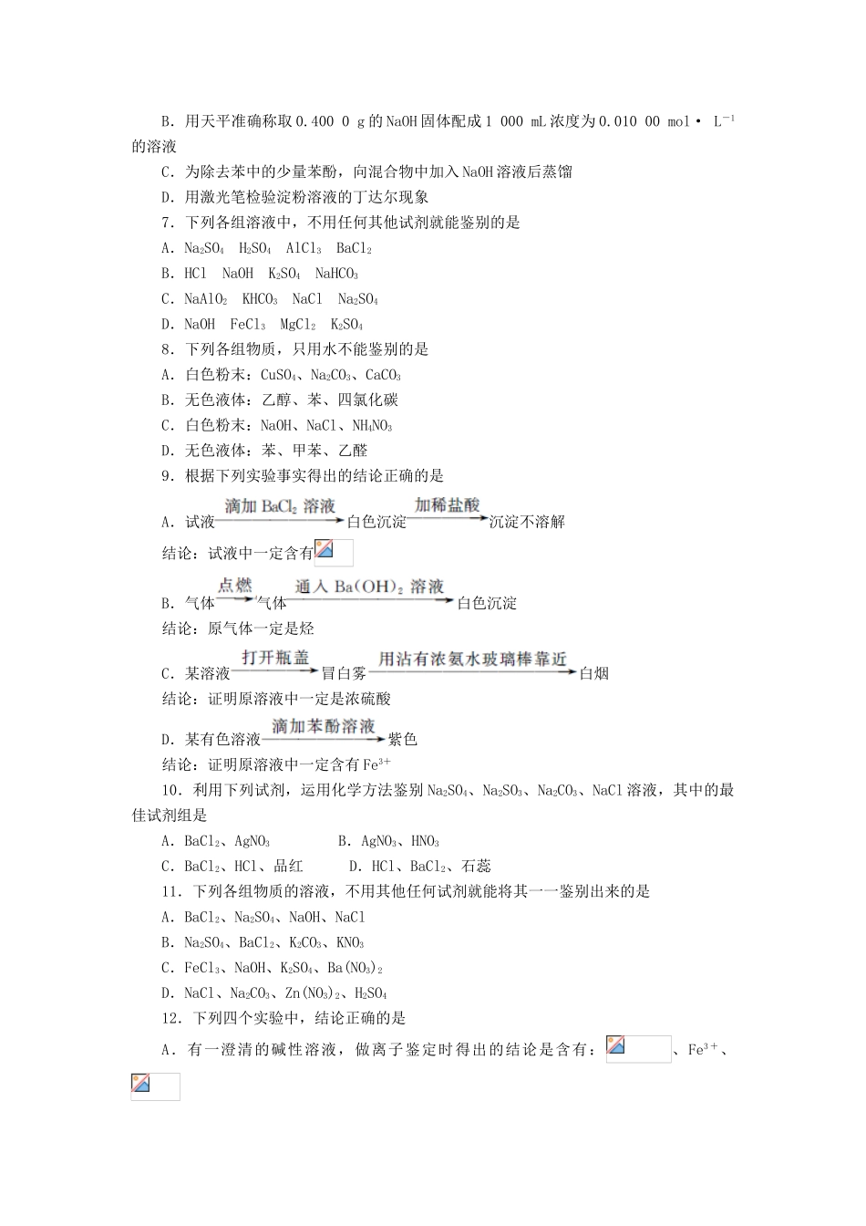 高中化学 专题三 物质的检验与鉴别单元综合测试 苏教版选修6-苏教版高二选修6化学试题_第2页