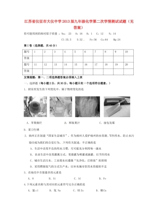 九年级化学第二次学情测试试卷试卷
