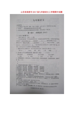 山东省高密市九年级语文上学期期中试卷新人教版试卷