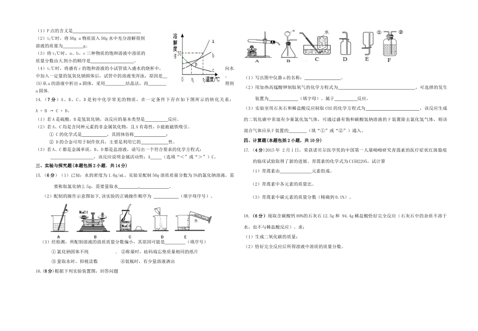九年级化学第一次月考试卷 粤教版试卷_第2页