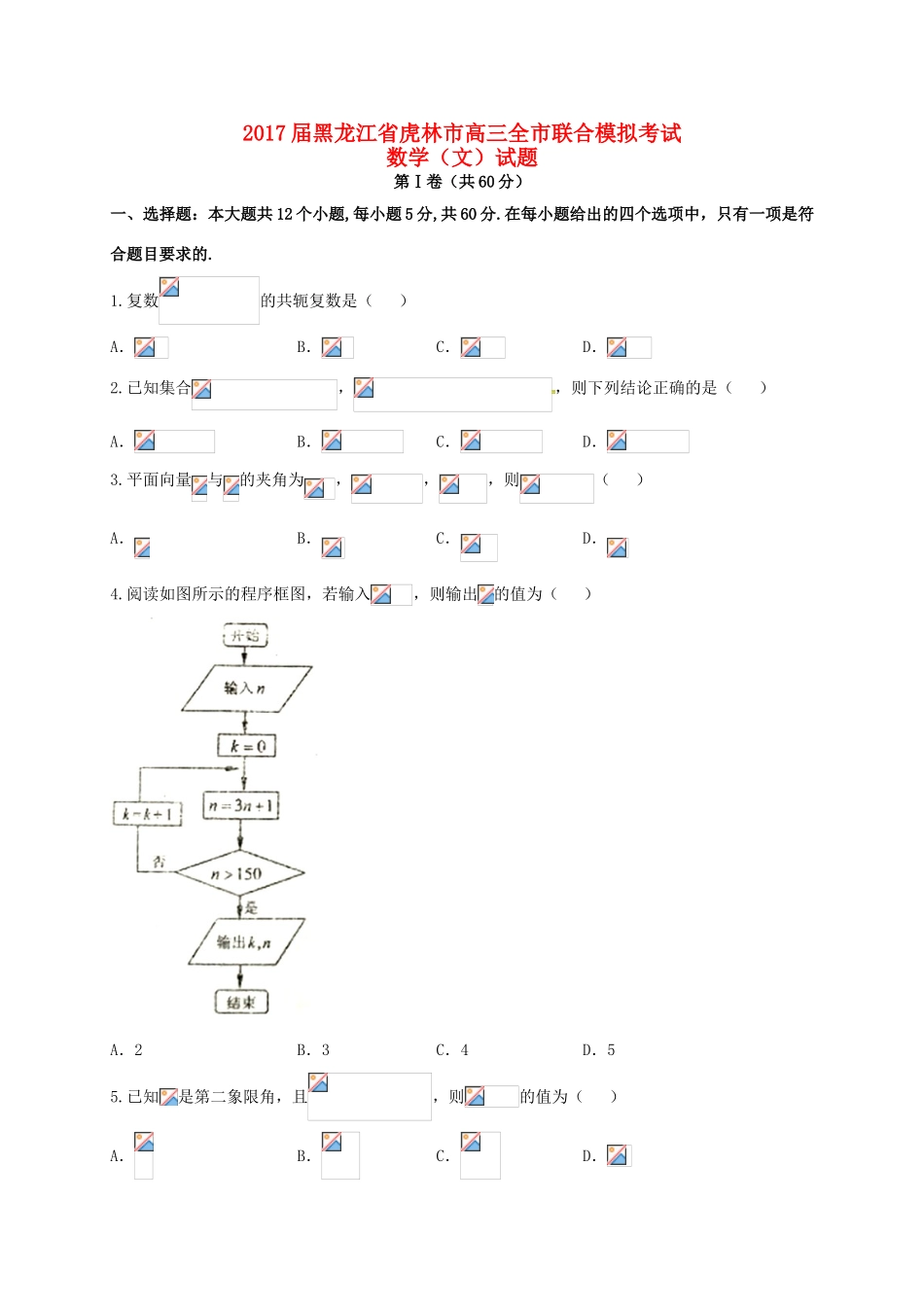 黑龙江省虎林市高三数学摸底考试（最后冲刺）试题 文-人教版高三全册数学试题_第1页