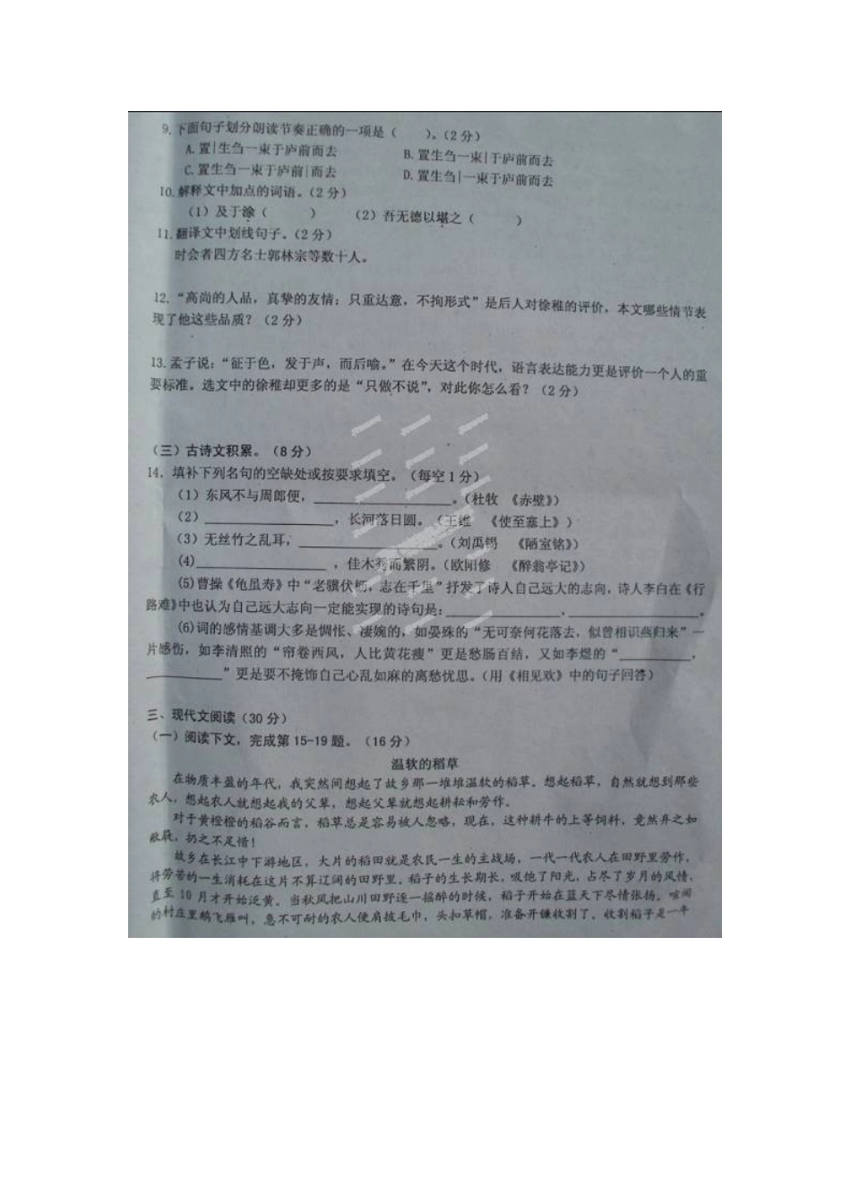 中考语文仿真模拟考试试卷试卷_第3页