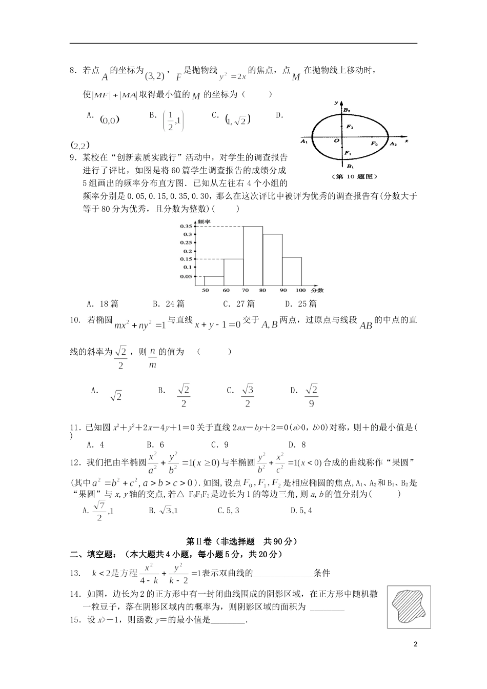 高二数学上学期盟校期末考试试题 文-人教版高二全册数学试题_第2页