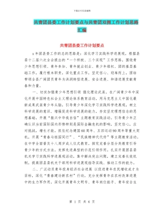 共青团县委工作计划要点与共青团双拥工作计划思路汇编