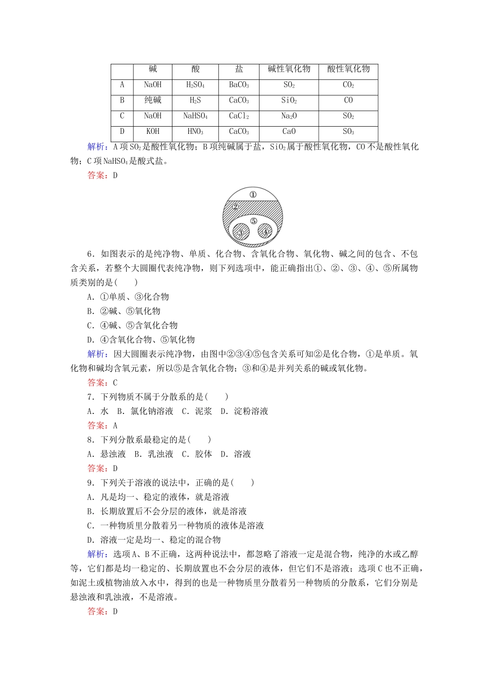 高中化学 第一章 物质及其变化1 物质的分类练习（含解析）新人教版必修第一册-新人教版高一第一册化学试题_第2页