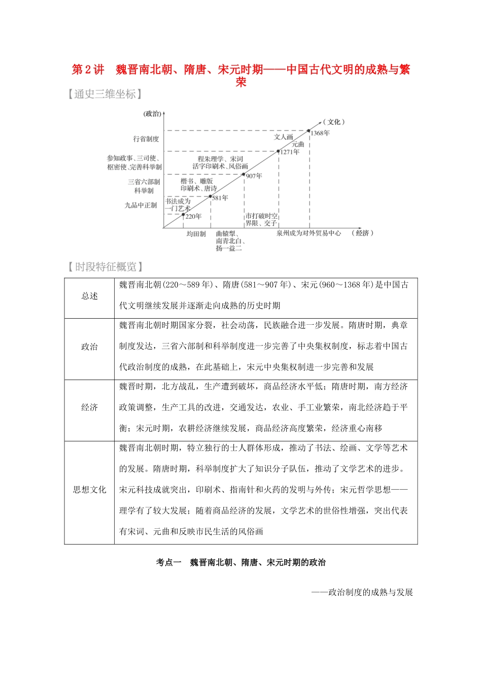 （全国通用）高考历史 考前三个月 第一部分 专题一 第2讲 魏晋南北朝、隋唐、宋元时期—中国古代文明的成熟与繁荣（含解析）-人教版高三全册历史试题_第1页