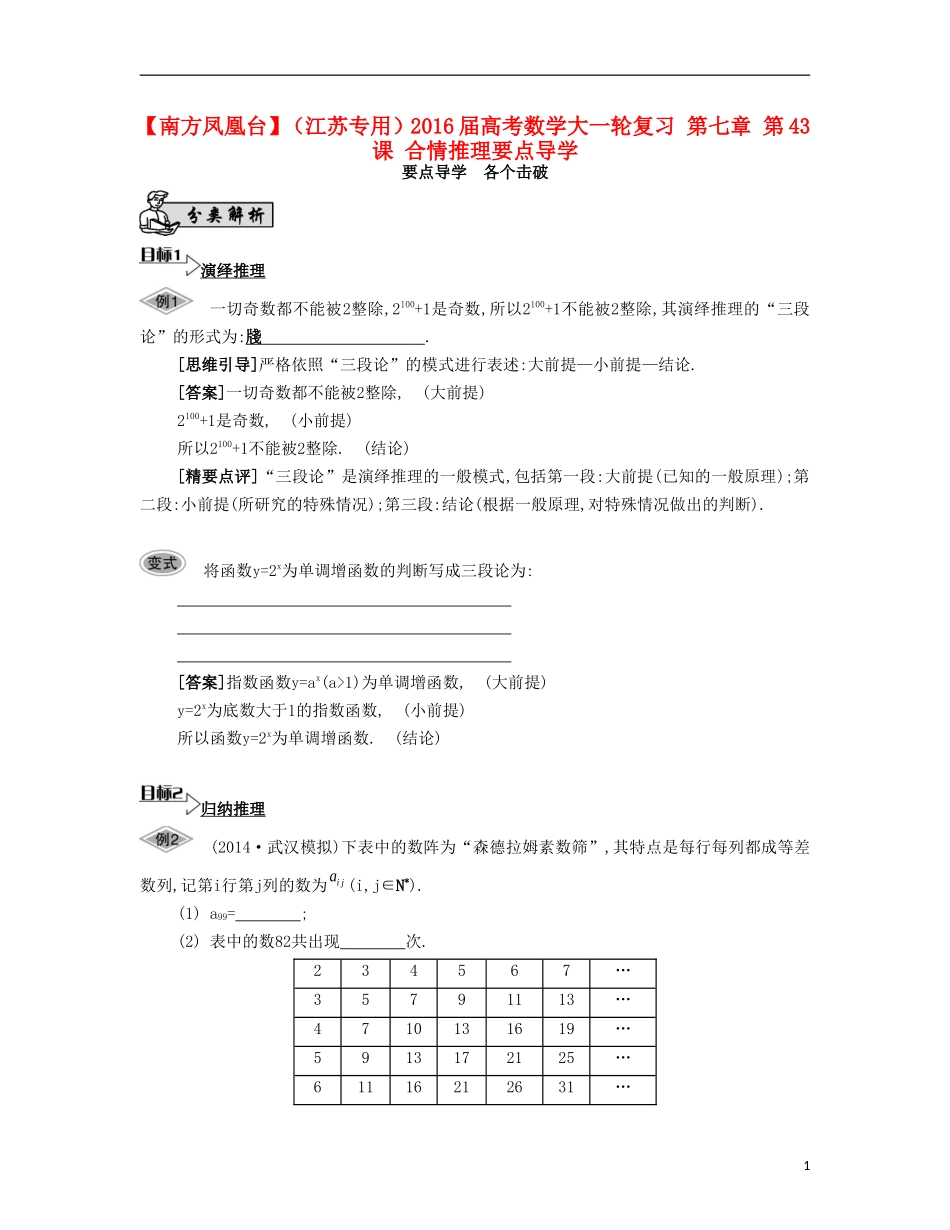 （江苏专用）高考数学大一轮复习 第七章 第43课 合情推理要点导学-人教版高三全册数学试题_第1页