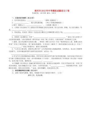 中考语文模拟试卷(C卷，无答案)试卷