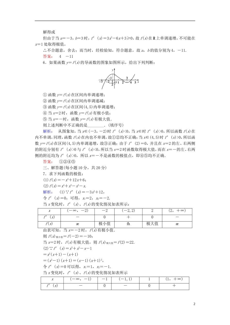 高中数学 第三章 导数及其应用 3.3.2 函数的极值与导数高效测评 新人教A版选修1-1-新人教A版高二选修1-1数学试题_第2页