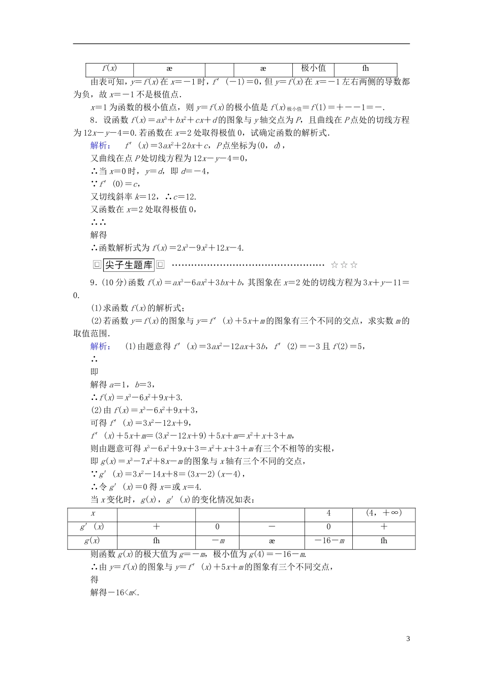 高中数学 第三章 导数及其应用 3.3.2 函数的极值与导数高效测评 新人教A版选修1-1-新人教A版高二选修1-1数学试题_第3页