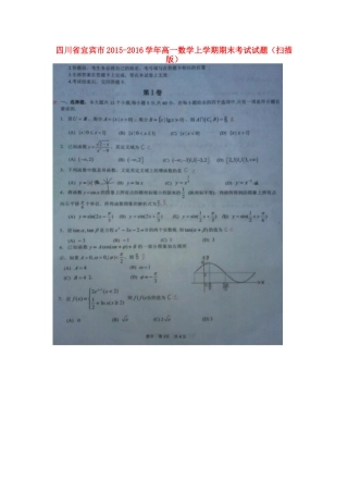 四川省宜宾市高一数学上学期期末考试试卷