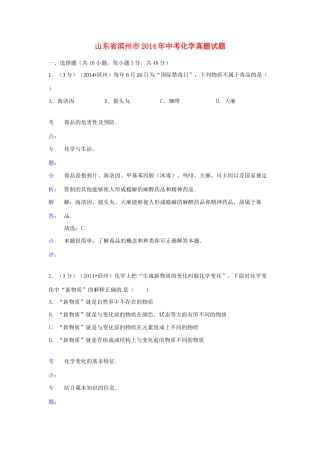 山东省滨州市中考化学真题试卷(含解析)试卷