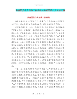 共青团员个人年终工作总结与共青团员个人总结汇编