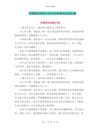 共青团员思想小结与共青团员总结汇编