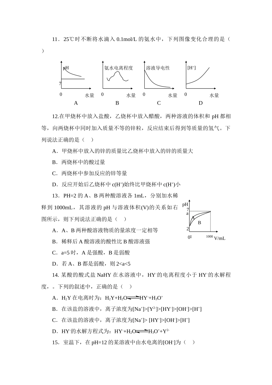 专题十 电离平衡 盐类的水解_第3页