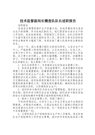 技术监督副局长稽查队队长述职报告