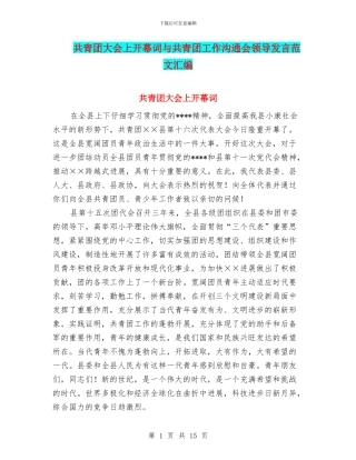 共青团大会上开幕词与共青团工作交流会领导发言范文汇编